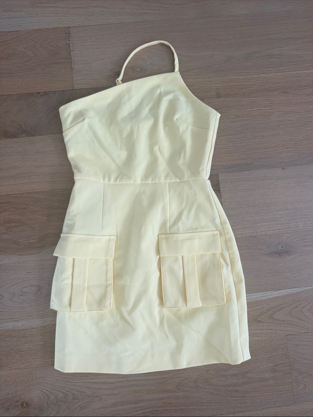 Forever 21 One-Shoulder Pale Yellow Mini Dress with Cargo Pockets